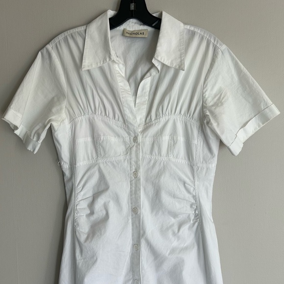 NICHOLAS Tenley Shirt Dress White Corset Cotton Poplin Midi Quiet Luxury Size 6 - Picture 8 of 15